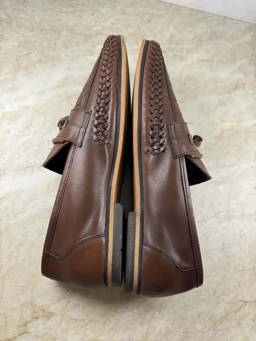 ASOS Men’s Brown Leather Woven Tassel Loafers Size 11 Slip On Dress Casual Shoes